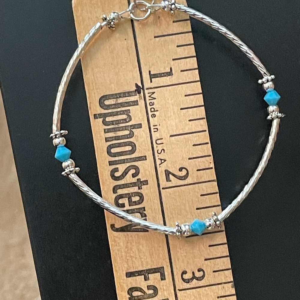 Silver and Blue Beaded Earrings - Picture 2 of 6